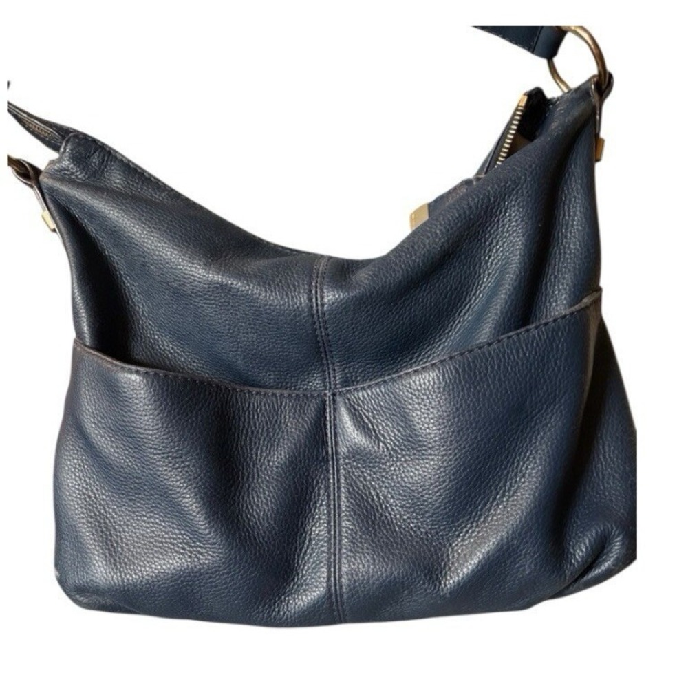 Michael Michael Kors Black Pebbled Leather Hobo Shoulder Bag Gold Hardware Zip - Picture 2 of 9